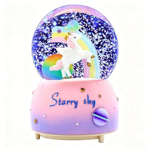 Bola de nieve musical de unicornio con luces LED de nieve arcoíris