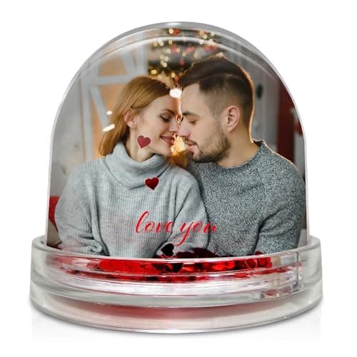 Bola de nieve personalizada con foto y relleno de corazones, de 9,5x9x8 cm