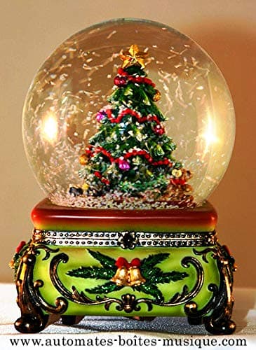 Bola de nieve musical de Navidad con árbol decorado, mecanismo de cuerda de 18 notas