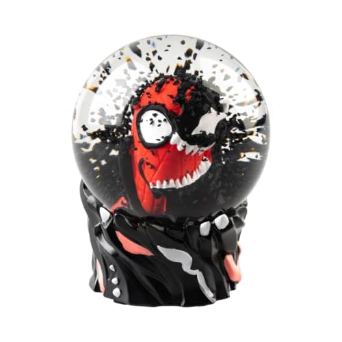 Bola de nieve de Venom mostrando sus fauces, dentro de una esfera de cristal