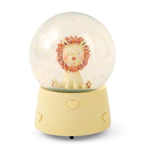Bola de nieve musical con un león, pensada para bautizo o baby shower