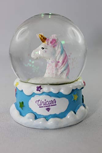 Bola de nieve pequeña de unicornio en color azul, de polirresina