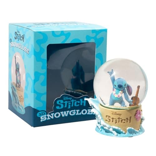 Bola de Nieve de Stitch junto a su caja de la licencia oficial Disney