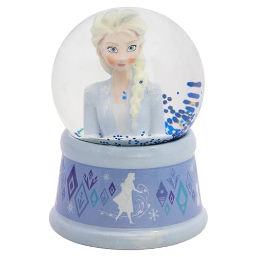 Bola de nieve de Elsa de Frozen, con copos plateados y base azul con motivos de la película