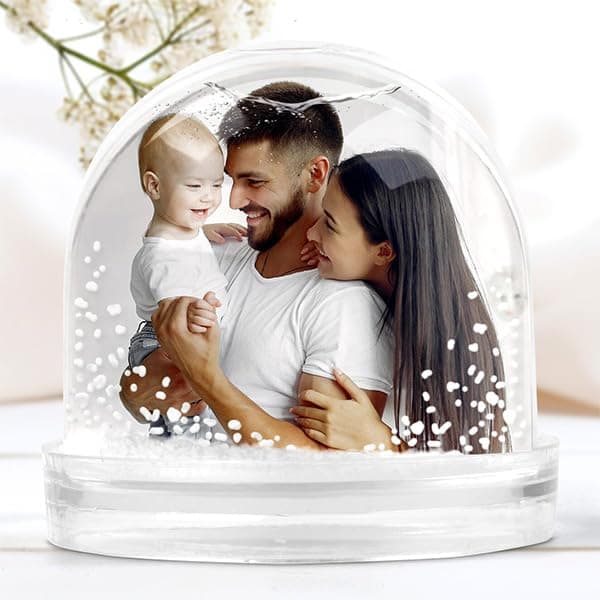 Bola de nieve personalizada con foto y copitos de nieve, en PVC de alta resistencia