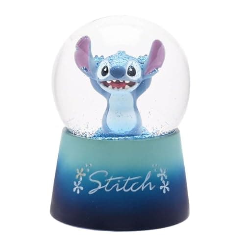 Bola de nieve de Lilo y Stitch sobre un soporte de resina azul, línea Disney Icon