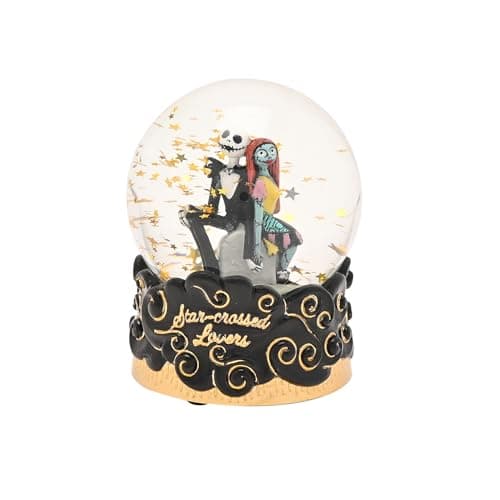 Bola de nieve de Jack Skellington y Sally, base negra y dorada gótica