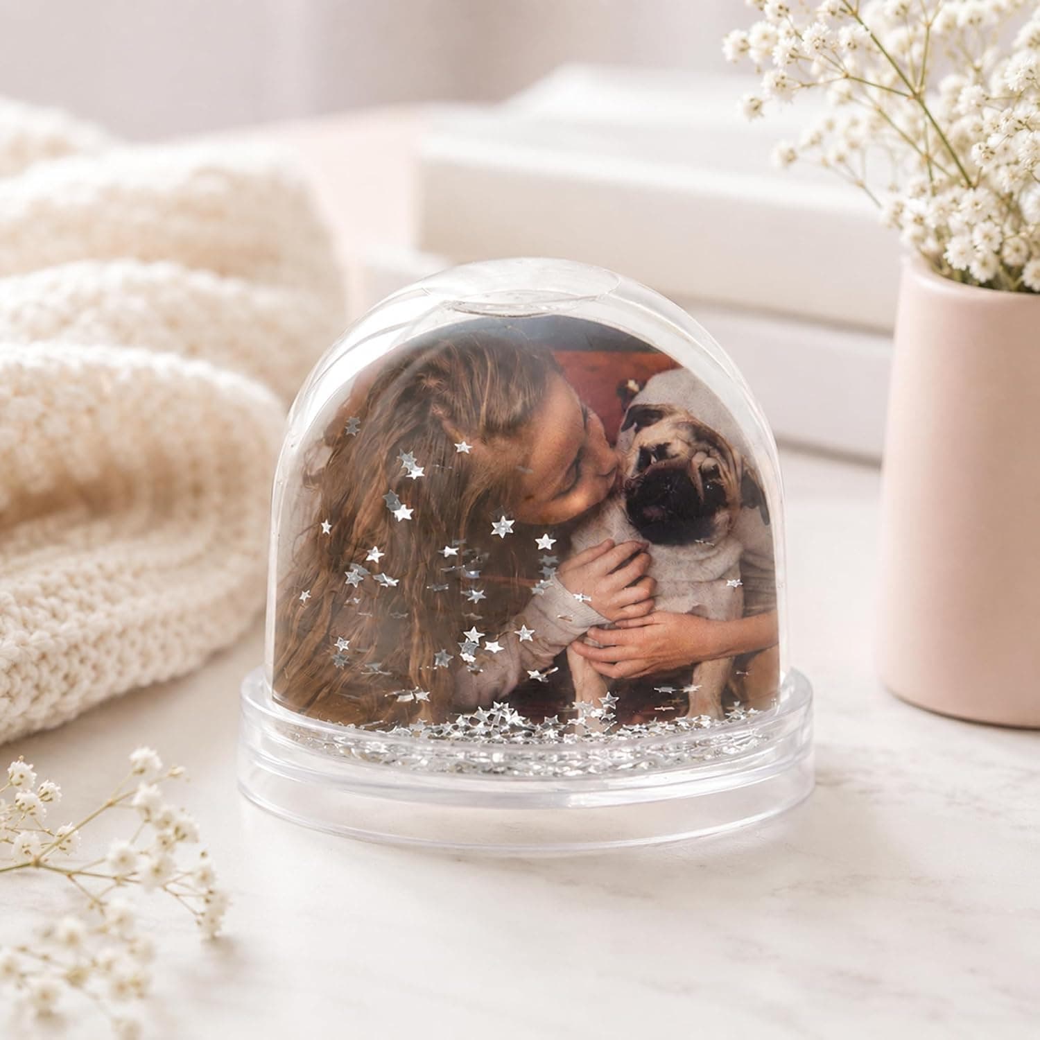 Bola decorativa rellena de estrellas, personalizada con dos fotos