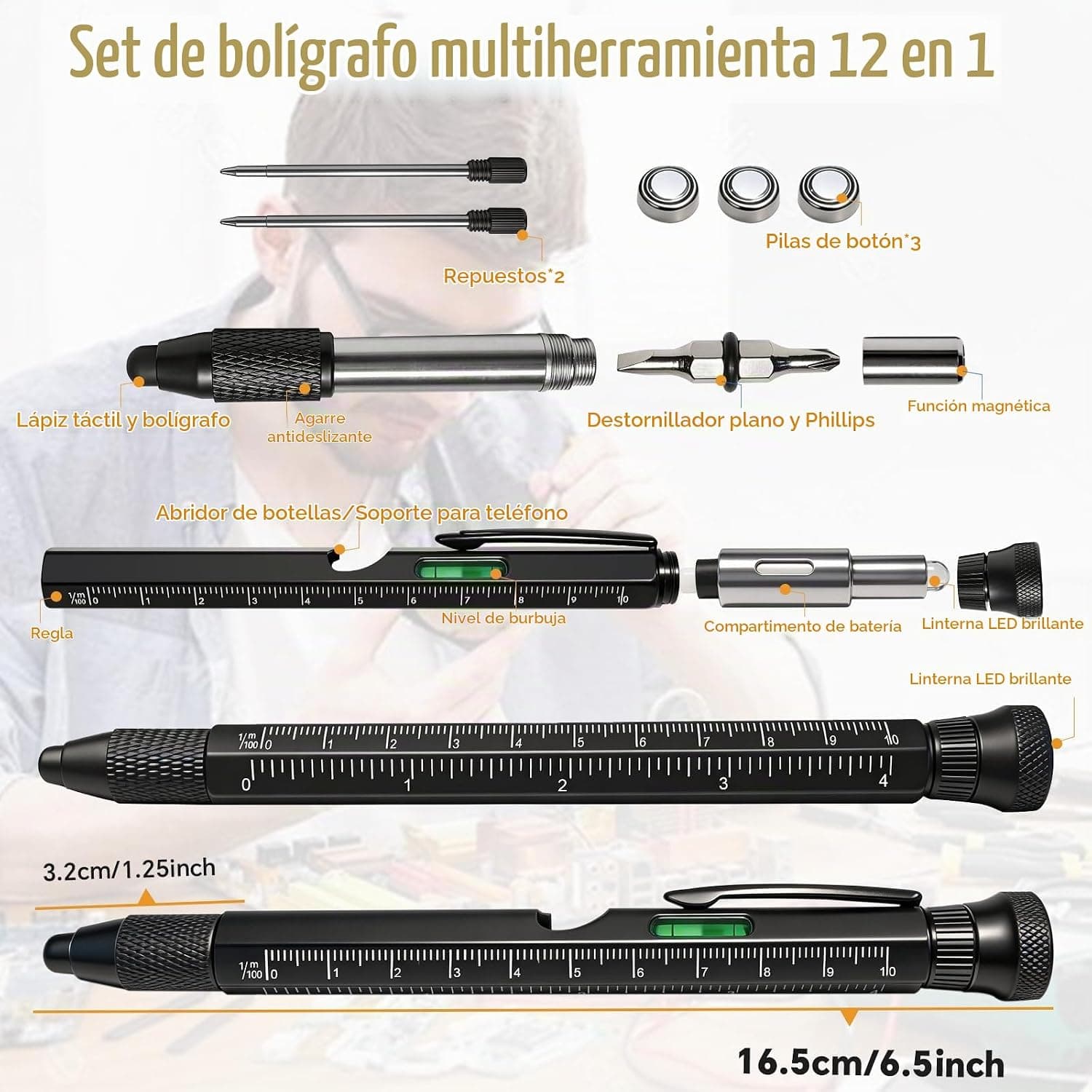 Herramientas desplegadas del bolígrafo multiherramienta