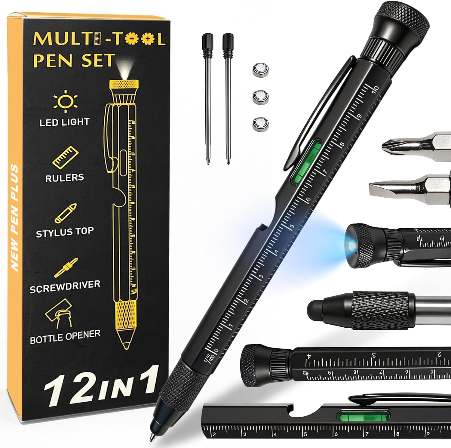 Bolígrafo multiherramienta de metal con luz LED