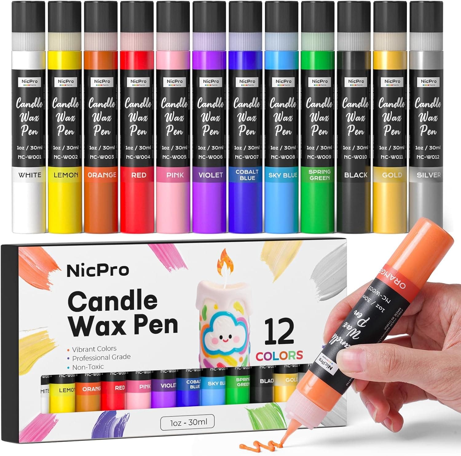 Doce bolígrafos de pintura para decorar velas Nicpro