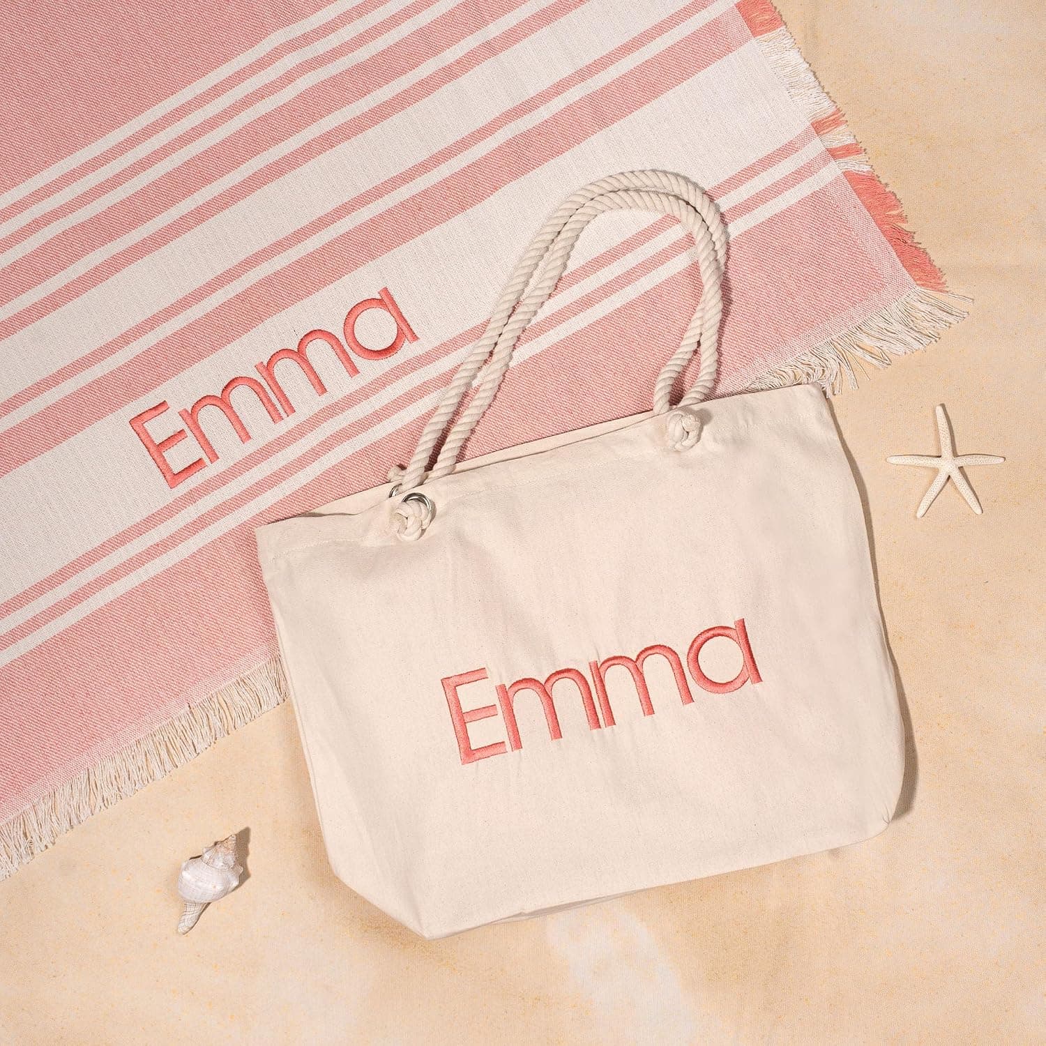 Bolsa de playa bordada personalizada con nombre, foto 3