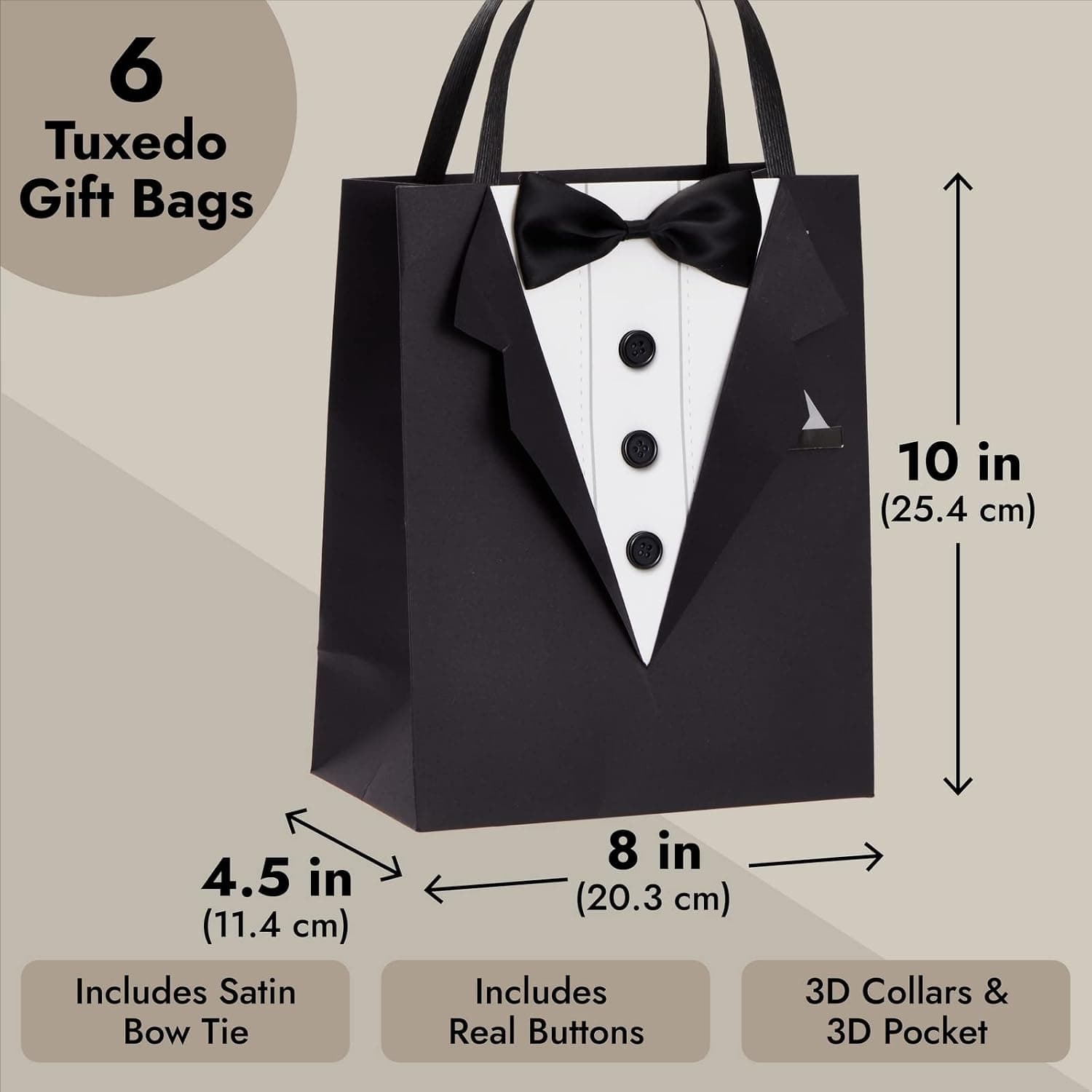 Bolsa de regalo con esmoquin para padrinos de boda, Sparkle and Bash (pack de 6), foto 3