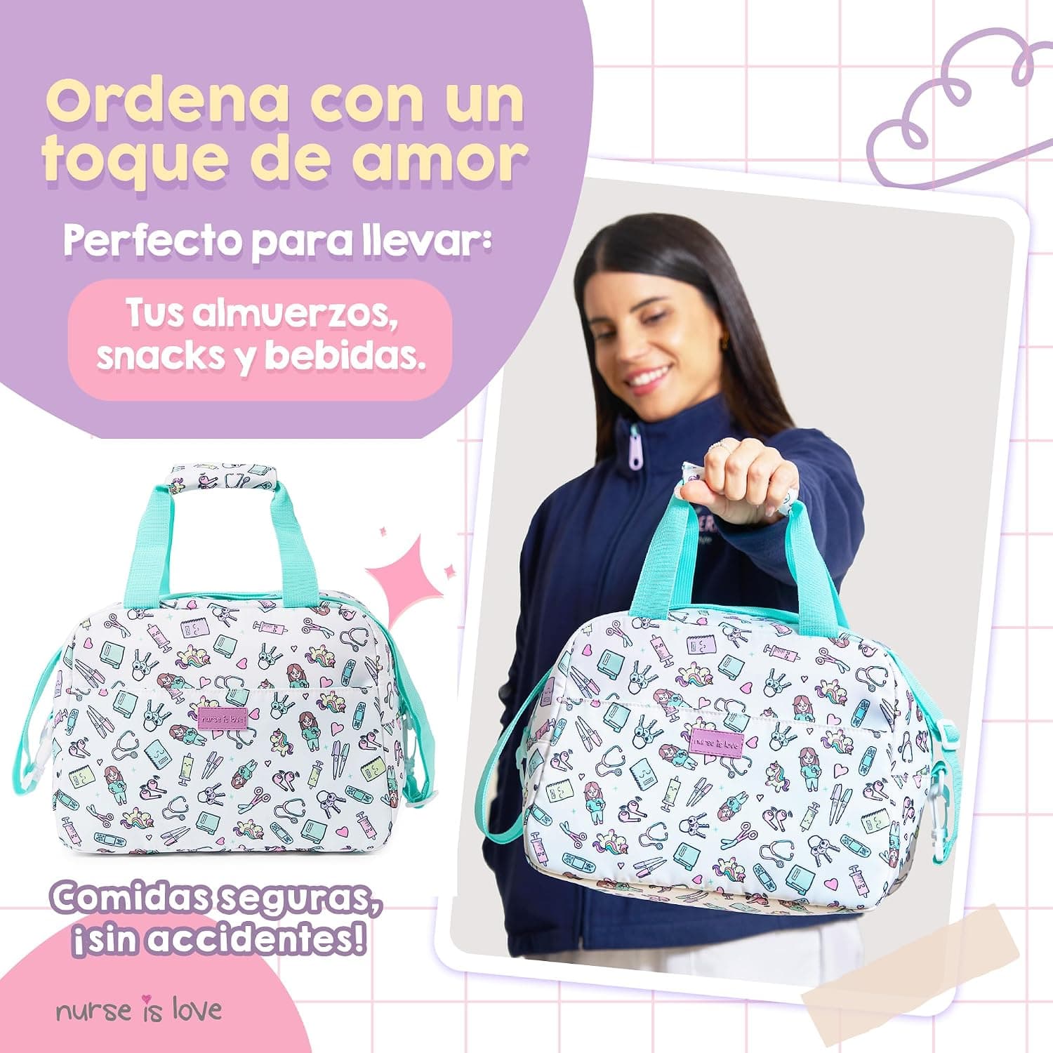 Bolsa térmica porta alimentos con estampado de enfermería, foto 2