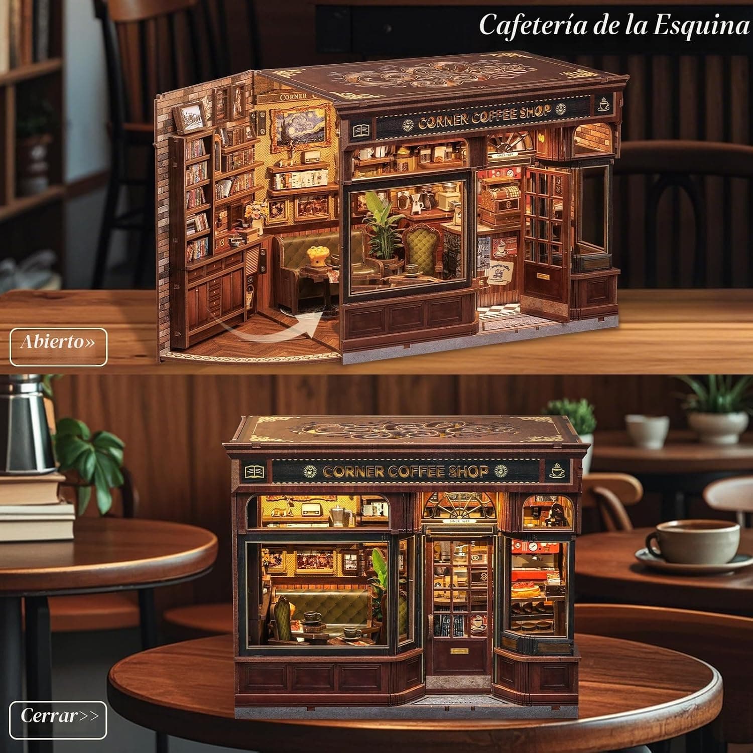 Book Nook DIY, miniatura de cafetería para estantería, foto 3