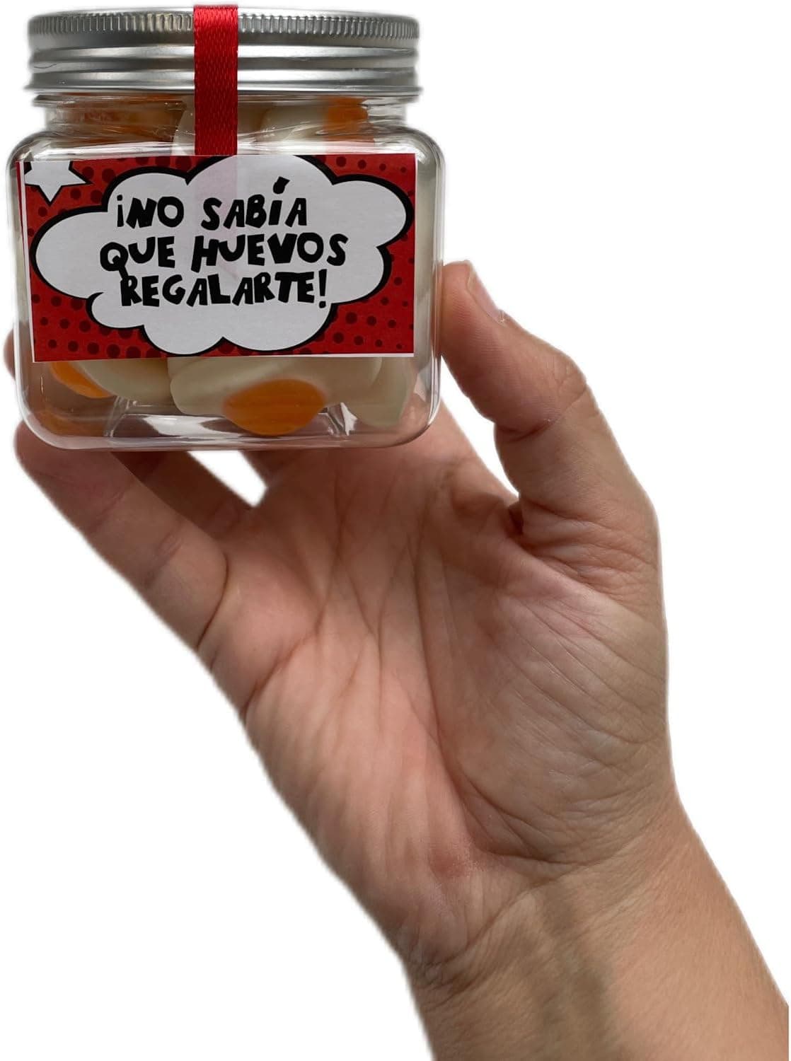Bote decorativo con el mensaje «amigo invisible, no sabía qué huevos regalar»