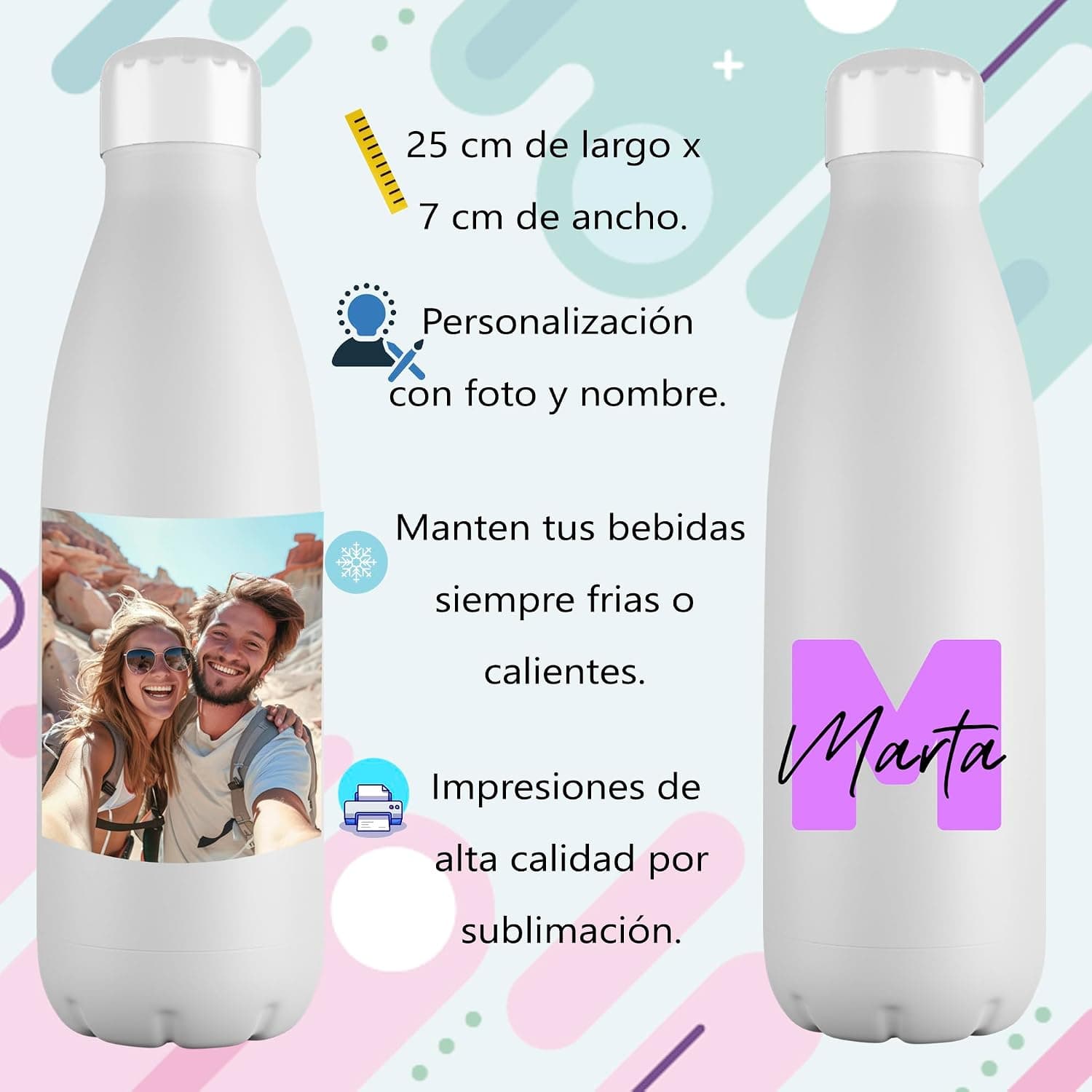 Botella de Acero Personalizada con Foto y Nombre, foto 2