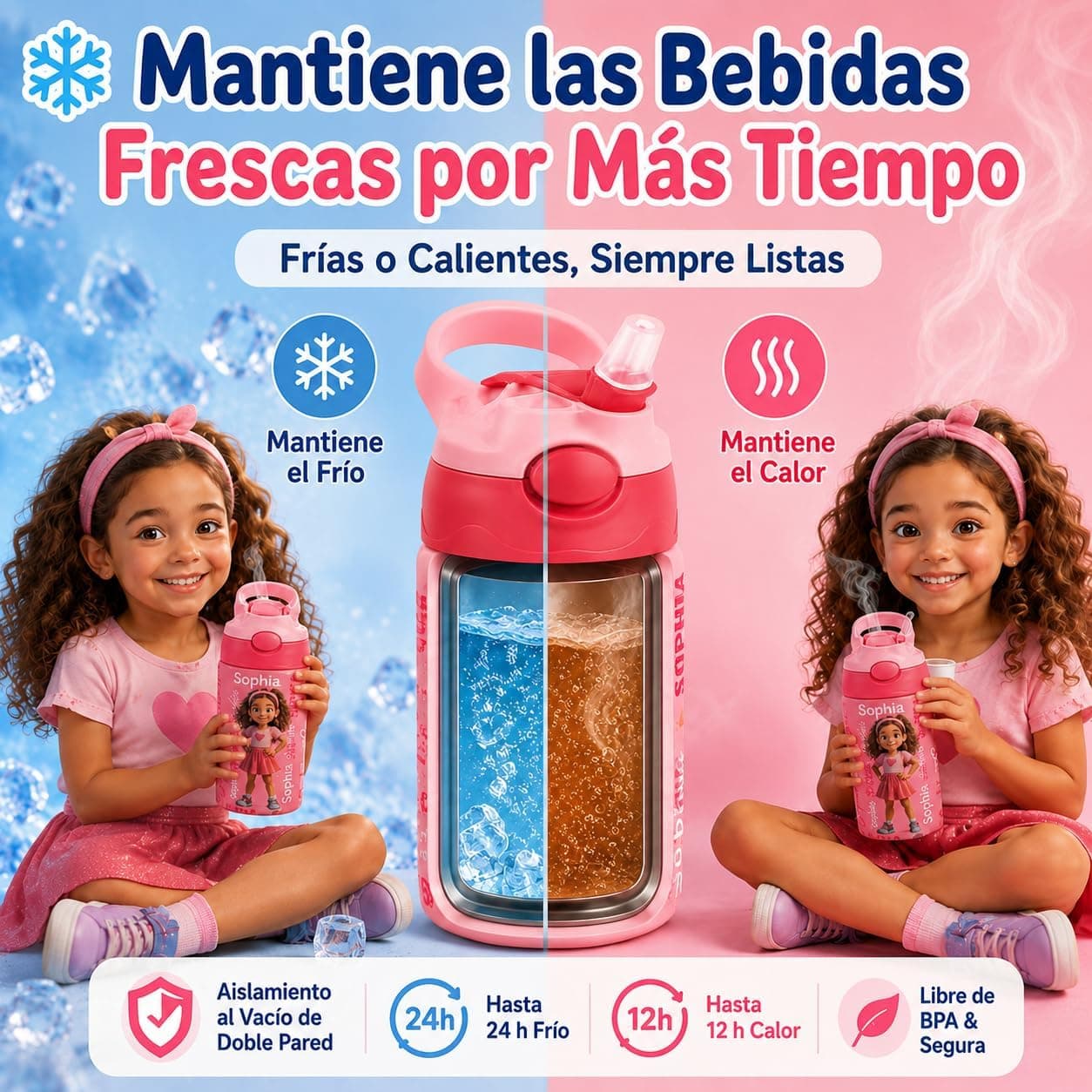 Botella de Agua Infantil Personalizada con Foto y Nombre, foto 2