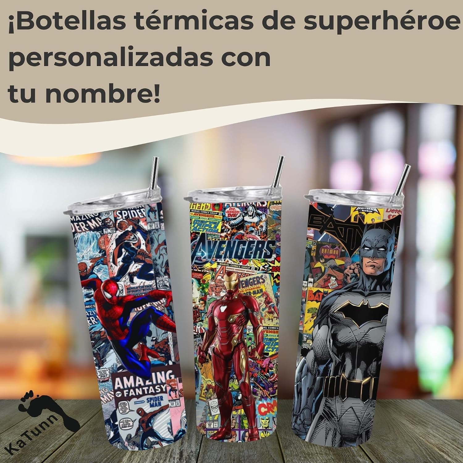Botella de Agua Superhéroe Infantil Personalizada, foto 2