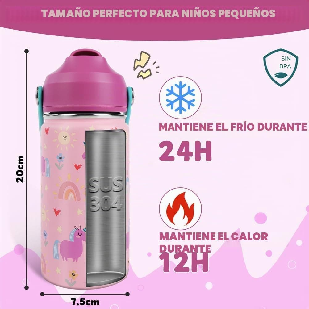Botella de Agua Unicornio Infantil de Acero, foto 2