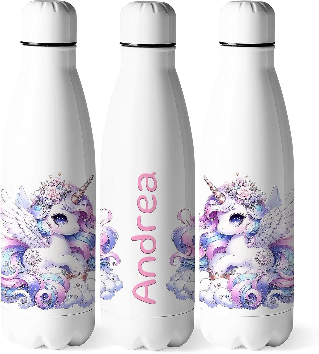 Botella de agua de acero inoxidable con diseño de unicornio, de 500 ml, con asa
