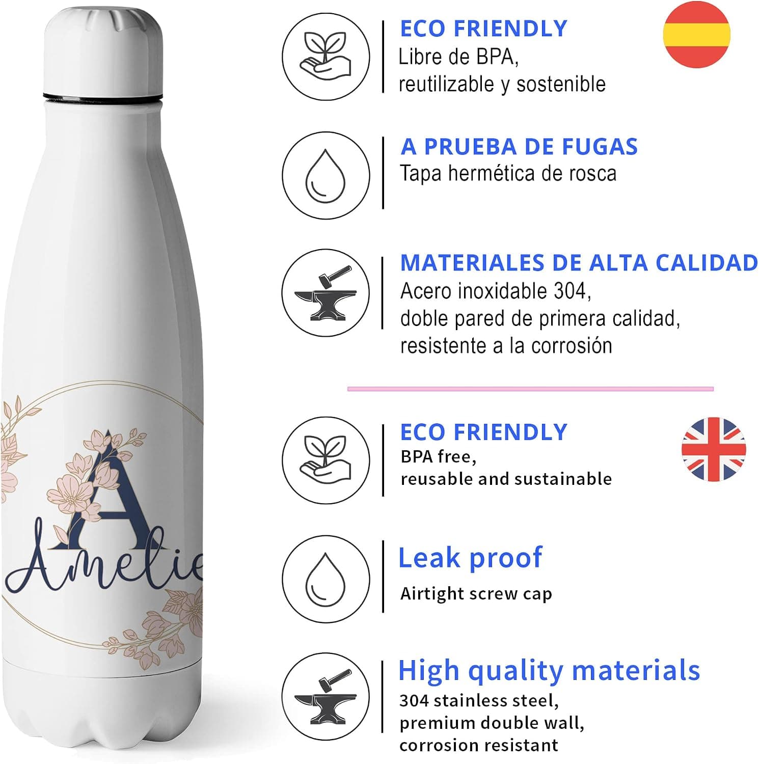 Botella Floral Personalizada con Inicial para Mujer, foto 3