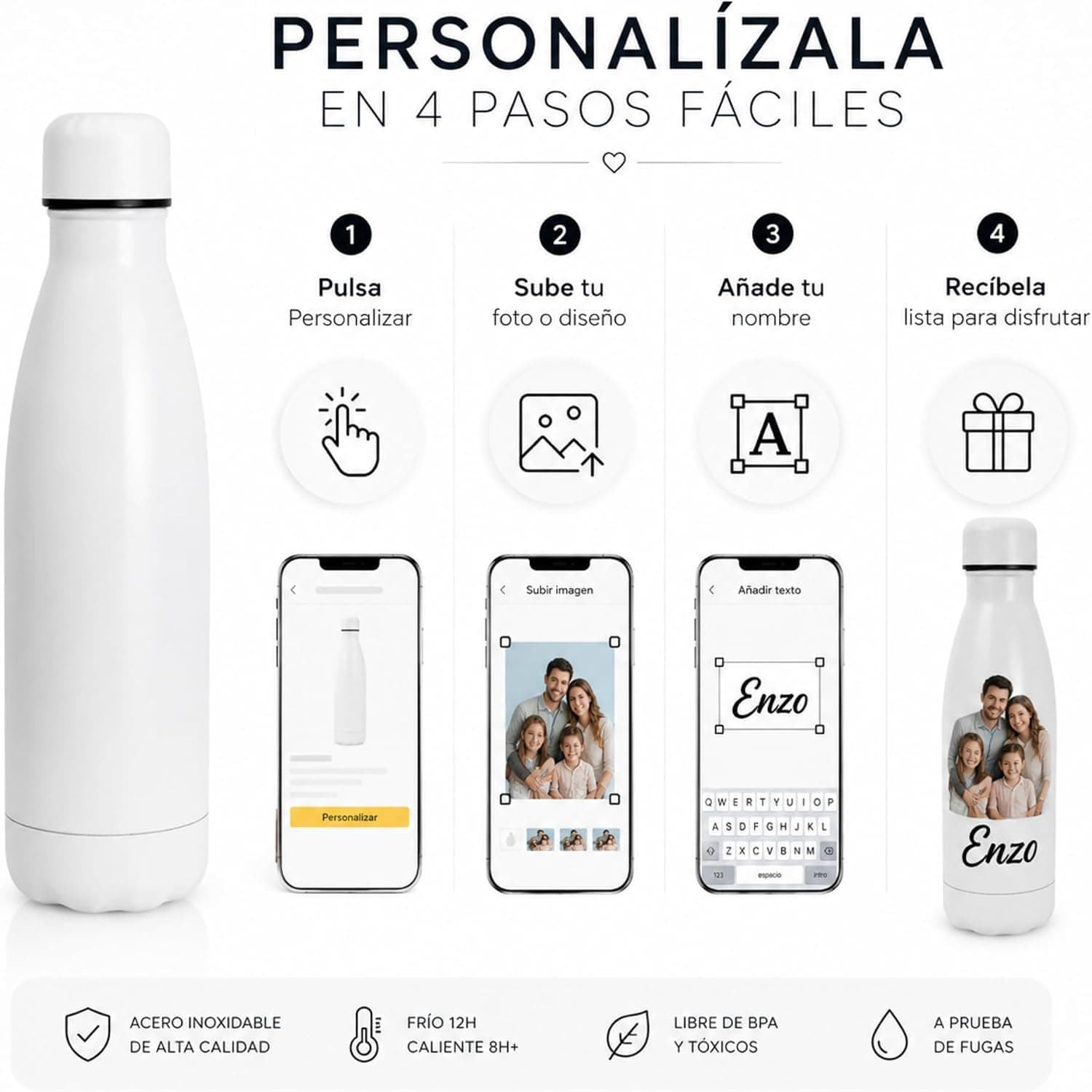 Botella Térmica Personalizada con Foto y Texto, foto 3