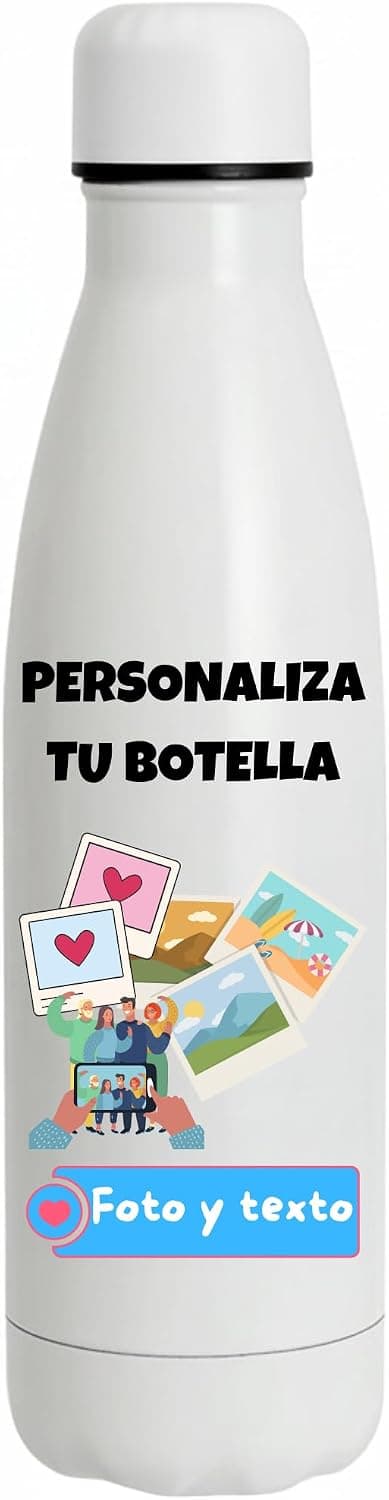 Botella térmica de 500 ml con una foto y un texto personalizados impresos en el cuerpo