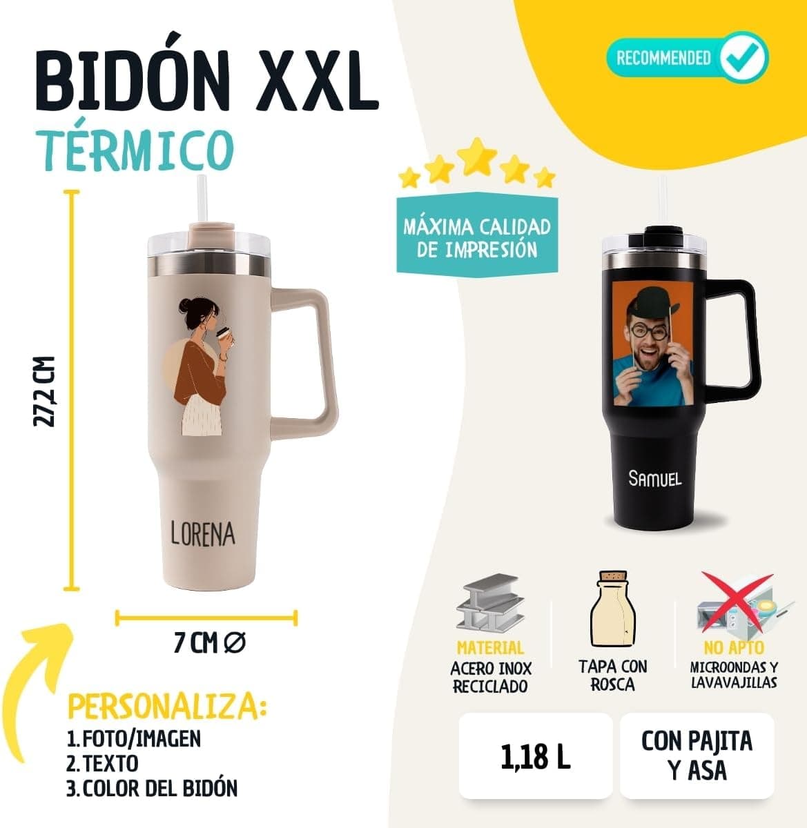 Botella Térmica XXL Personalizada con Foto y Nombre, foto 2
