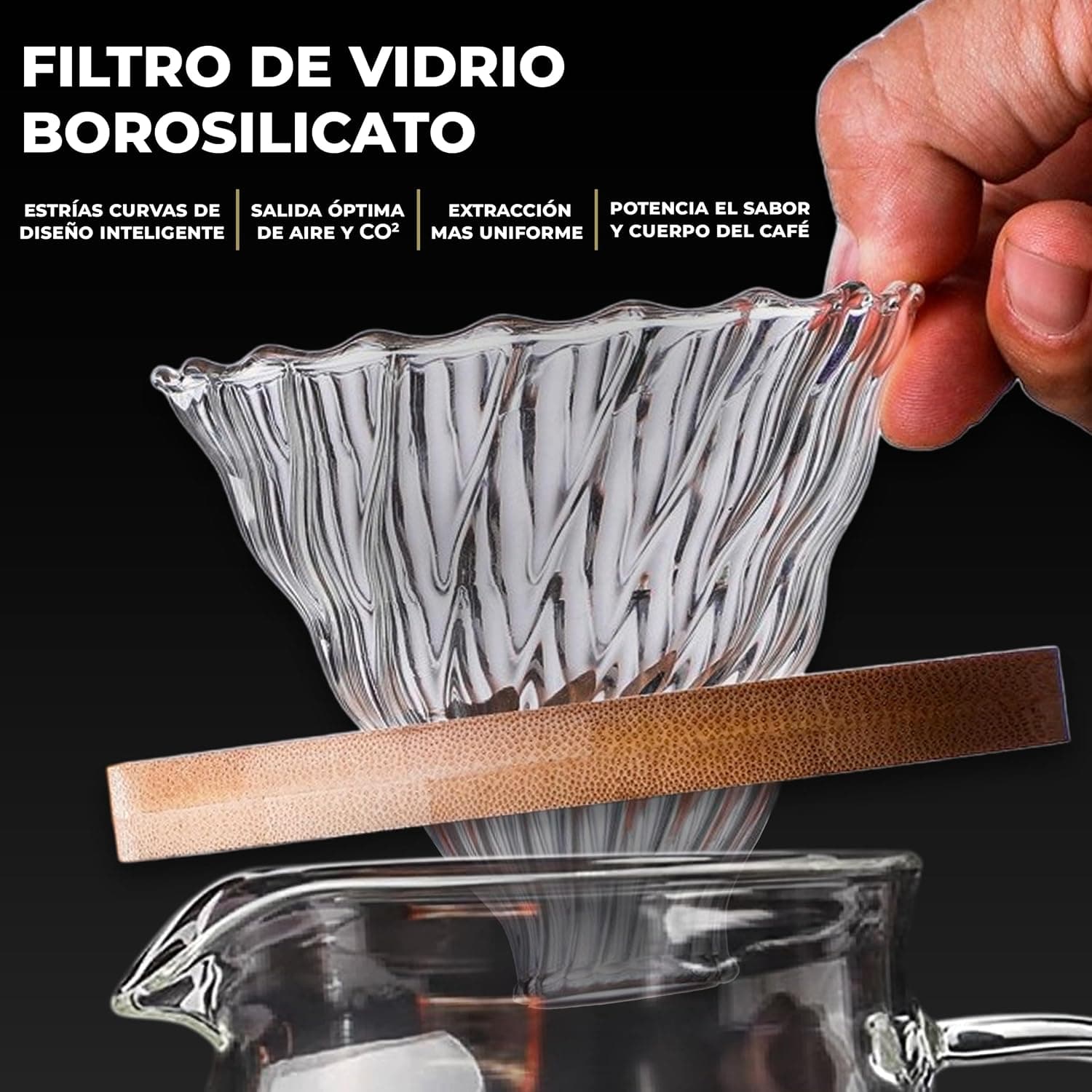 Cafetera V60 de vidrio con filtros y cuchara medidora, foto 3