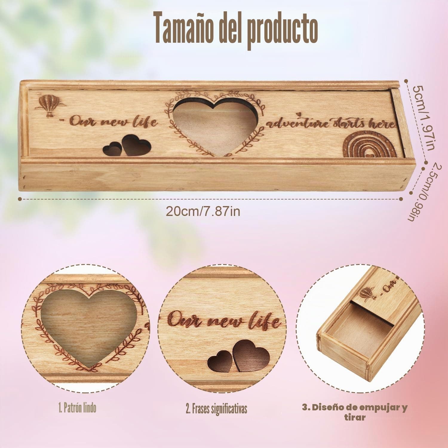 Caja de madera con forma de corazón, anuncio de embarazo, foto 2