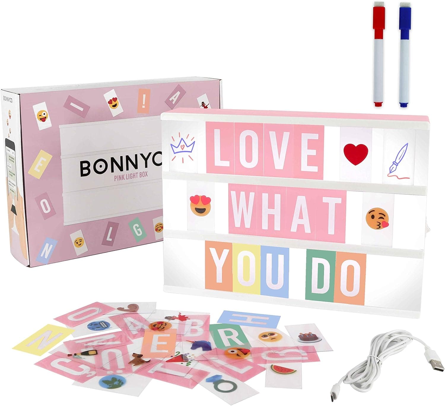 Caja de luz decorativa con letras intercambiables