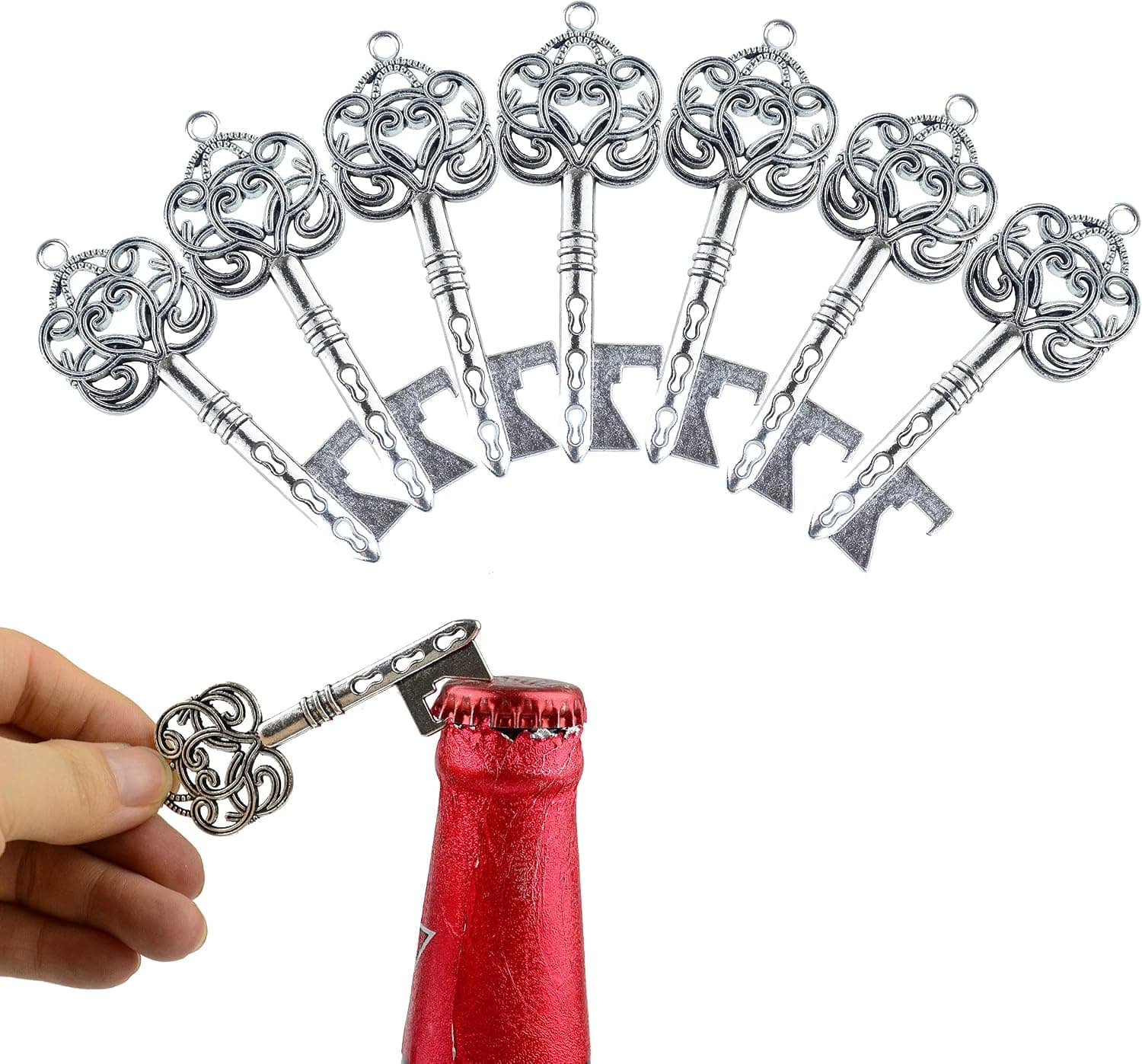 Llave abrebotellas usada para abrir una botella de cristal, mostrando su función real