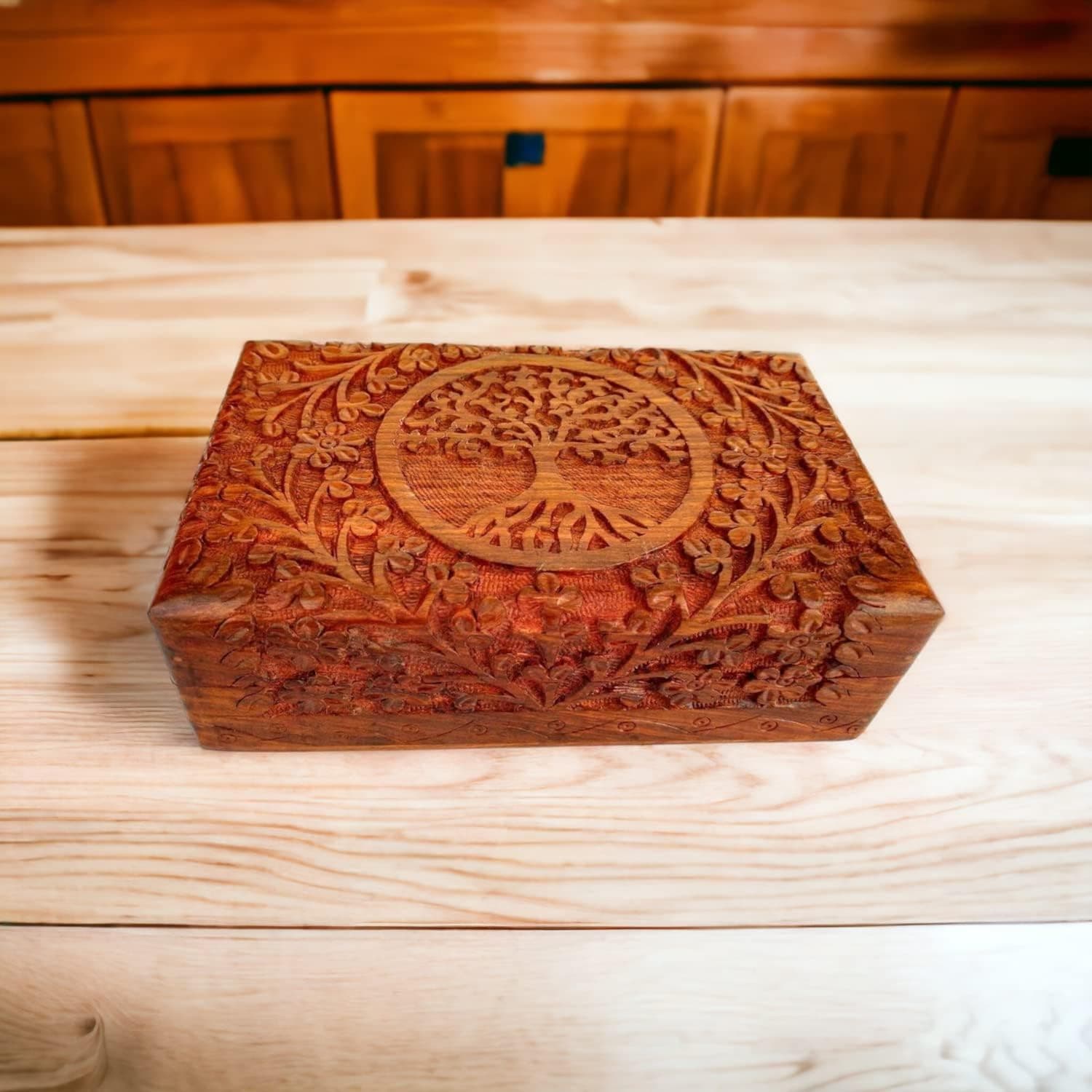 Caja de joyas de madera tallada, árbol de la vida, foto 2