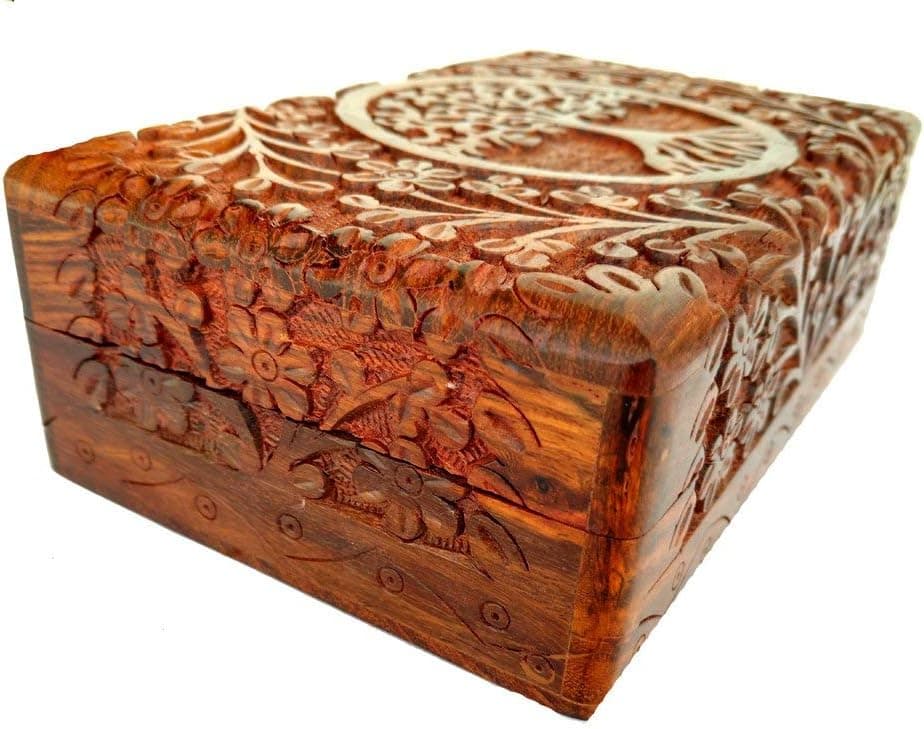Caja de joyas de madera tallada, árbol de la vida, foto 3