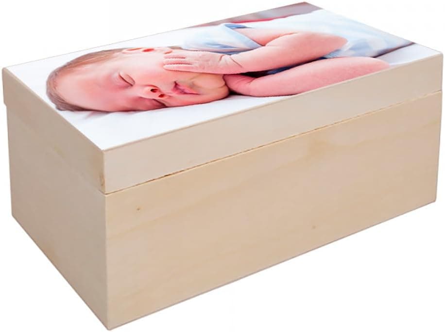 Caja de madera personalizada con una foto grabada en la tapa
