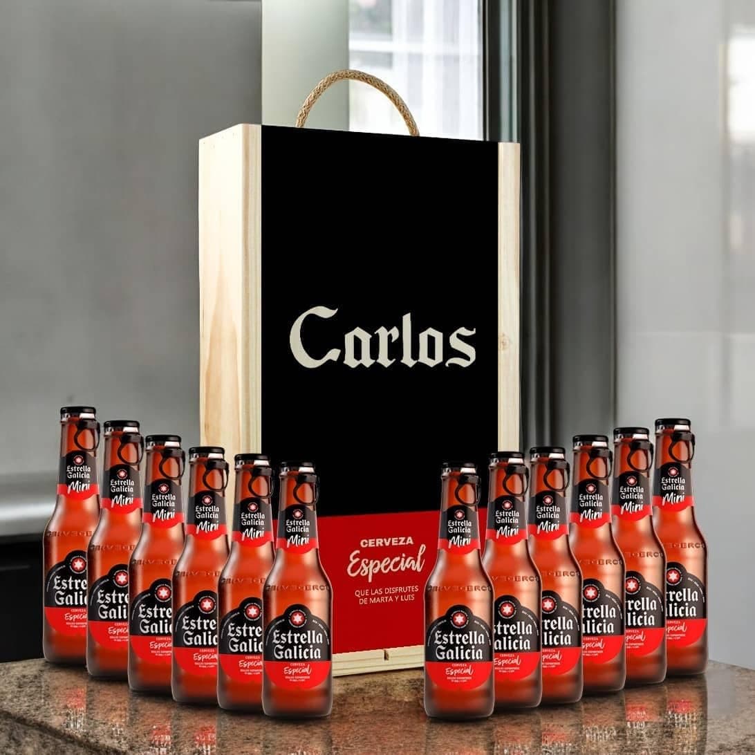 Caja de regalo con 12 cervezas Estrella Galicia personalizada, foto 2