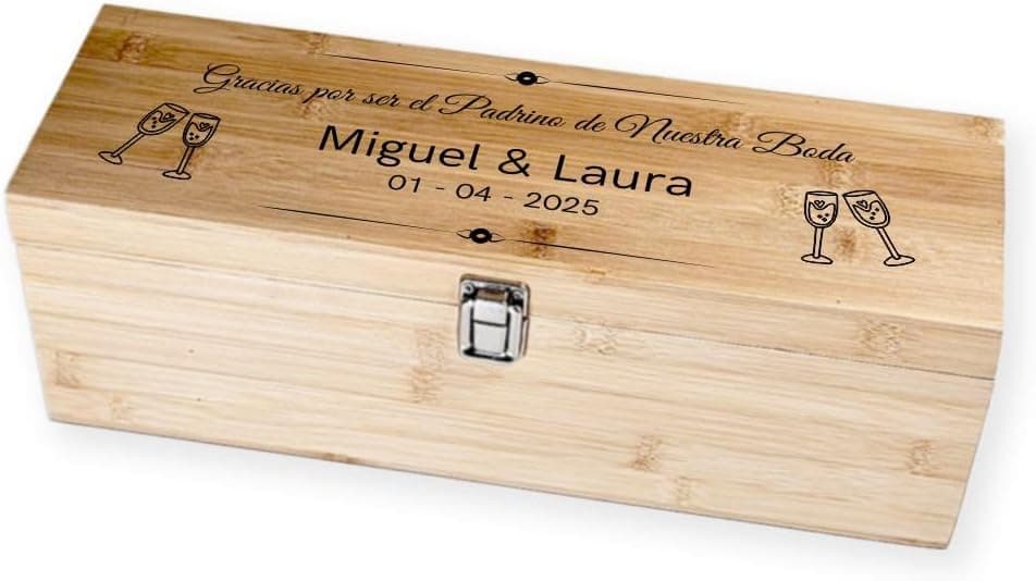 Caja de madera para vino con grabado láser personalizado