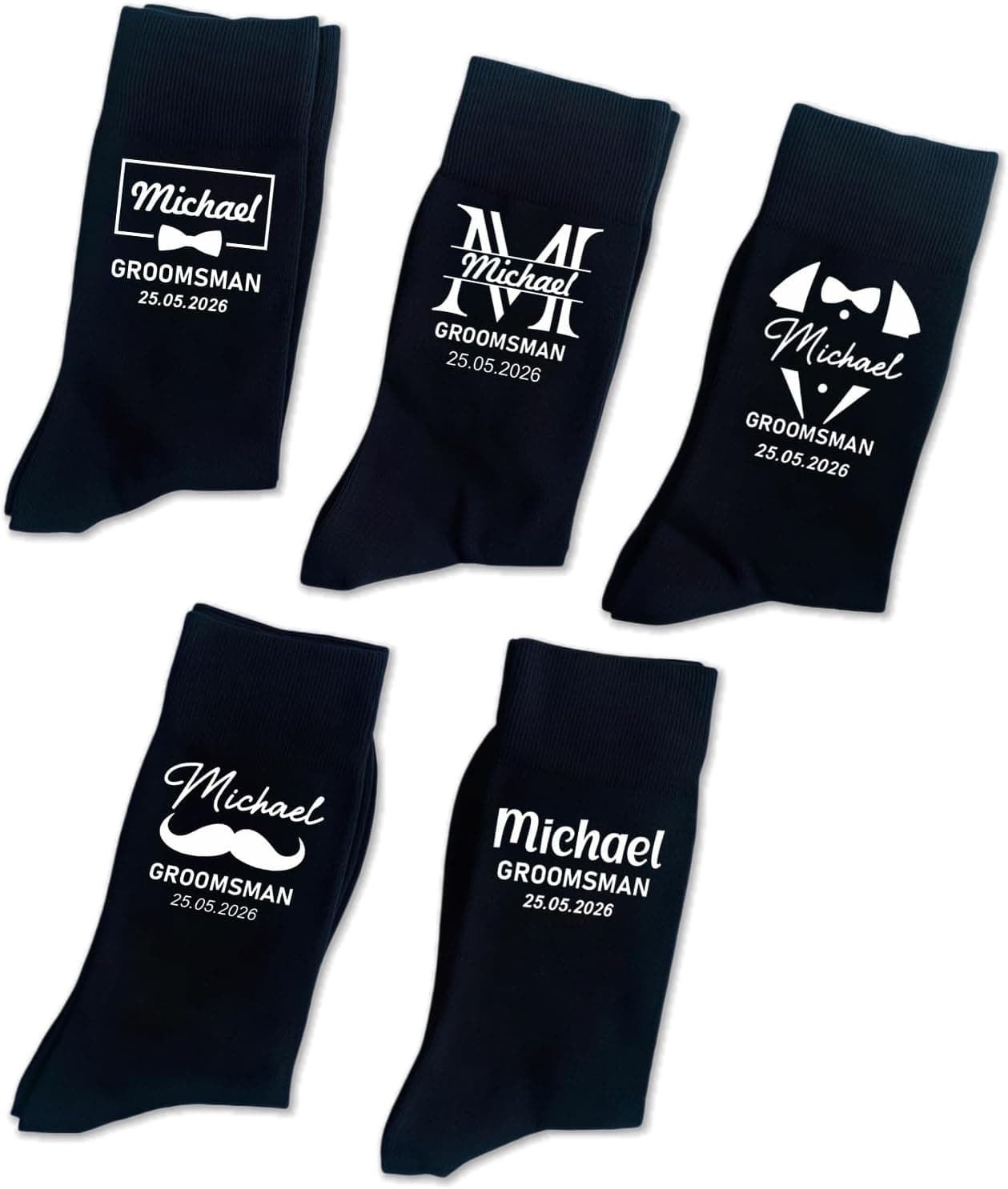 Calcetines personalizados con el nombre del padrino, la fecha de la boda y su rol