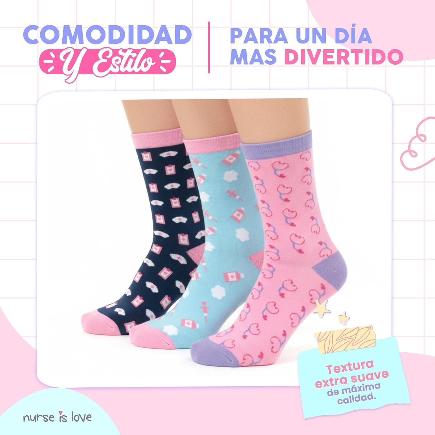 Detalle de los diseños de los calcetines de enfermería