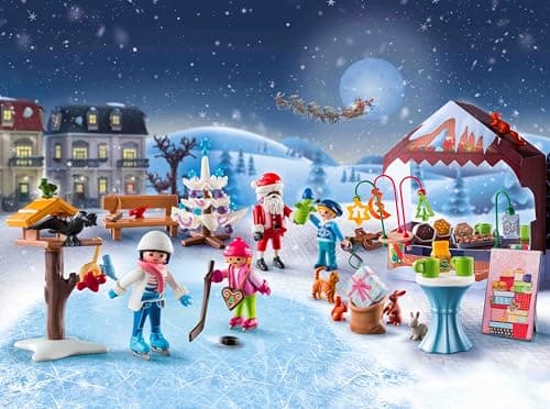 Escena completa montada del calendario Playmobil mercado navideño
