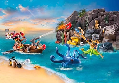 Escena de aventura pirata montada con el calendario Playmobil