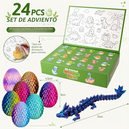 Figuras de dragón articuladas dentro de los huevos del calendario