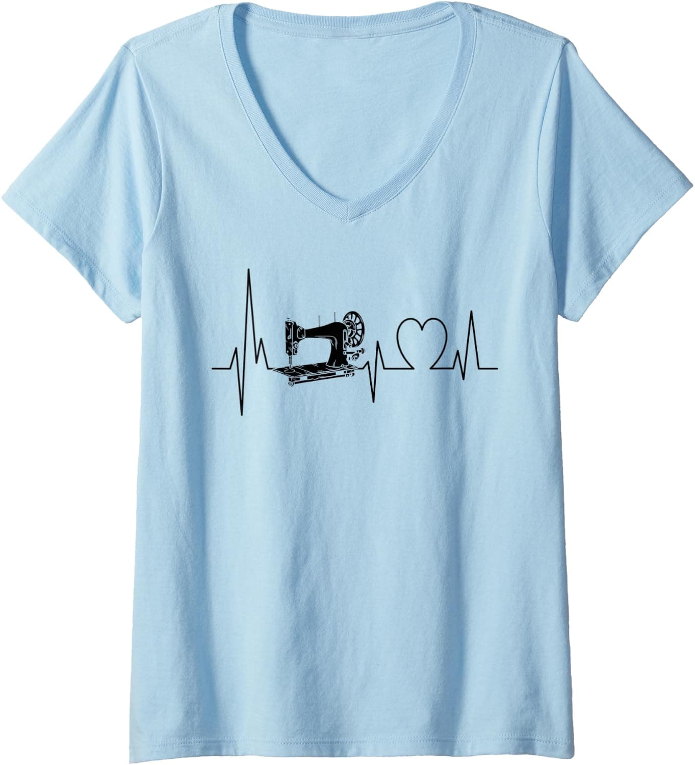 Camiseta con el dibujo de un electrocardiograma que forma la silueta de una máquina de coser