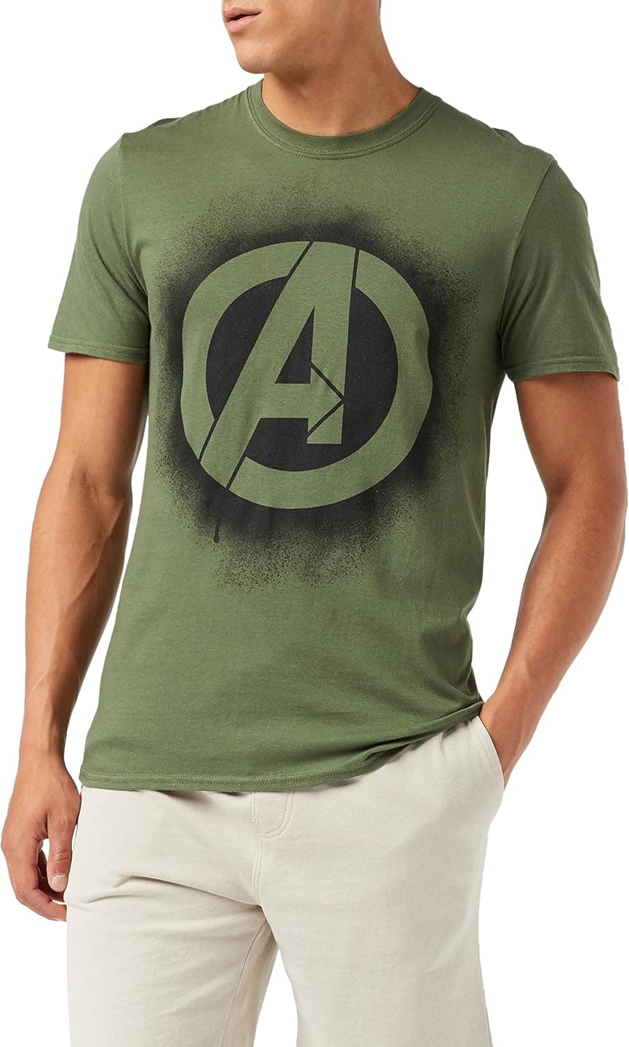 Camiseta Marvel verde militar con el logotipo de los Vengadores