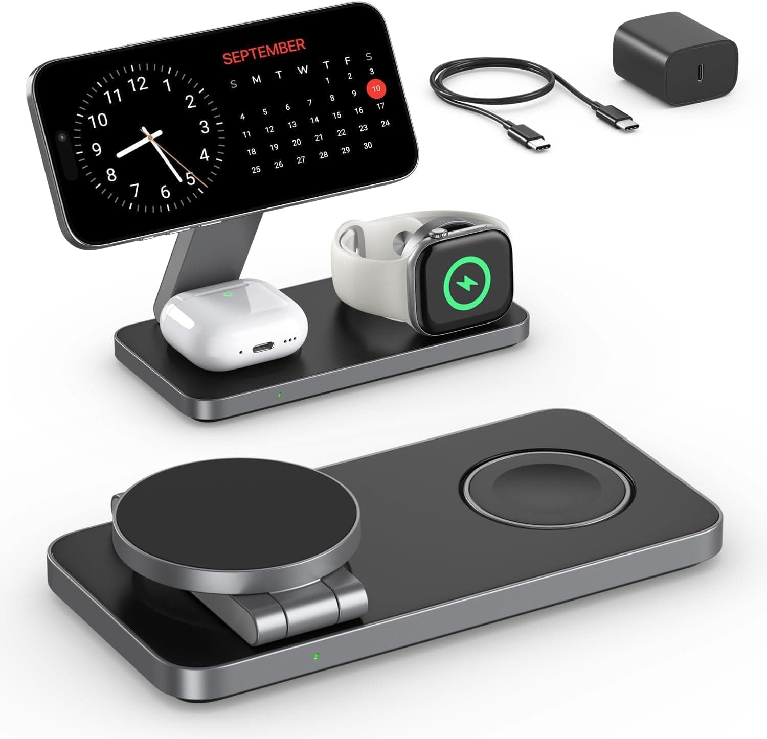Cargador inalámbrico 3 en 1 con iPhone, Apple Watch y AirPods