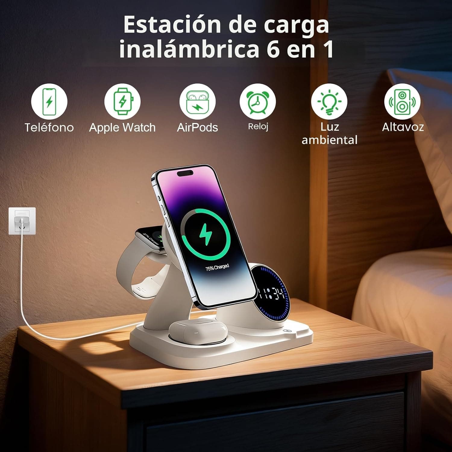 Cargador Inalámbrico 6 en 1 con Altavoz Bluetooth, foto 3