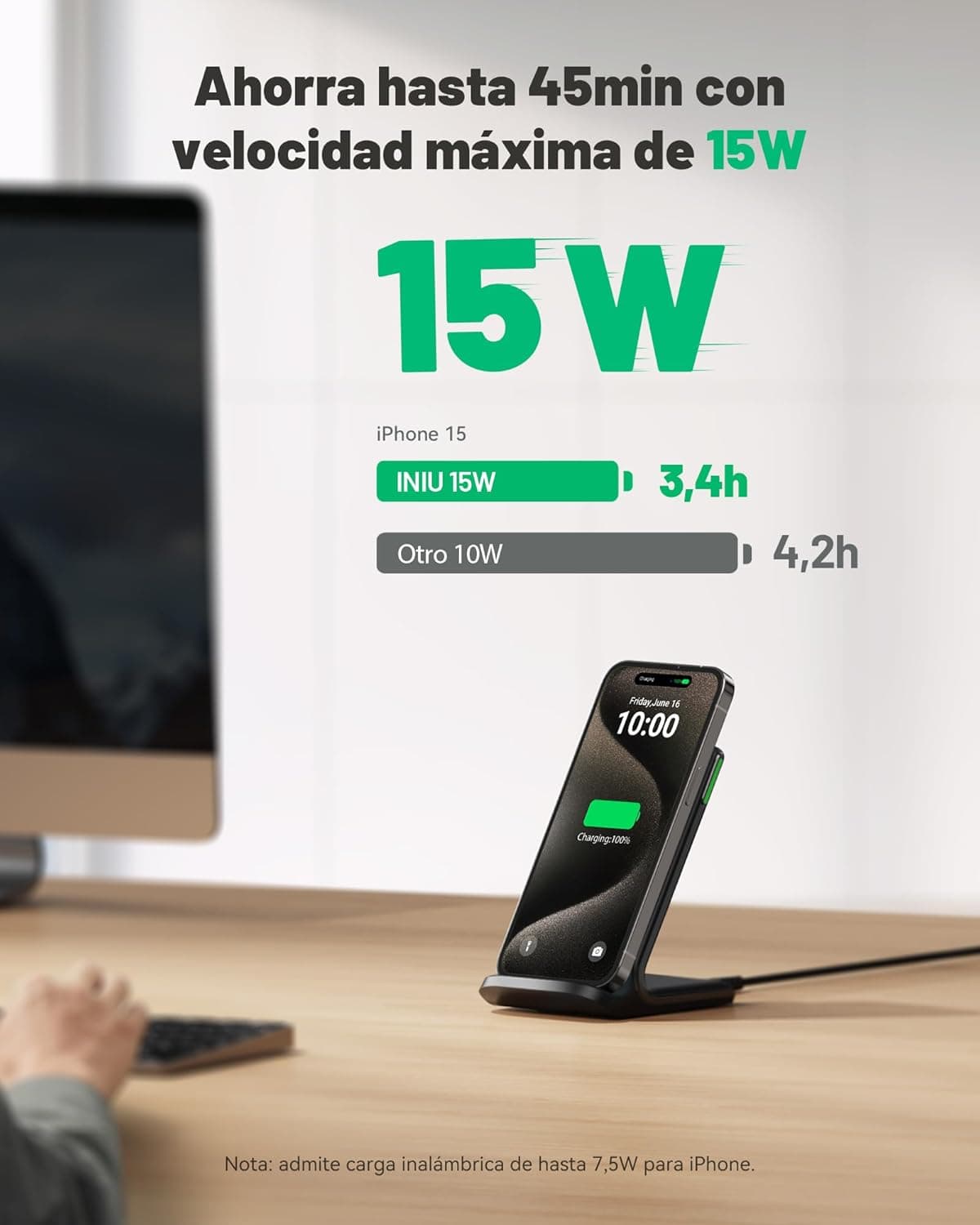 Móvil cargando sobre la base inalámbrica INIU