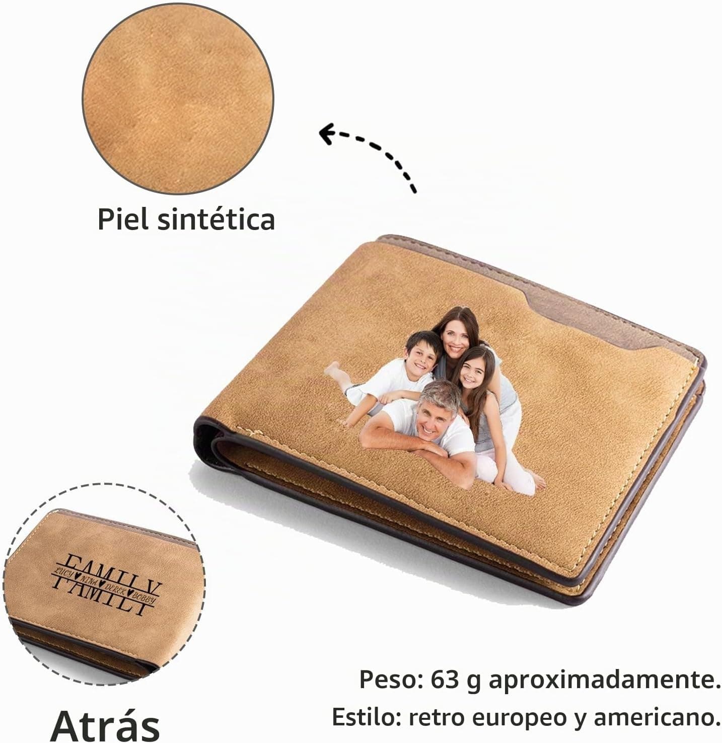 Cartera de cuero personalizada con foto grabada, foto 2