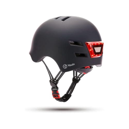 Casco homologado Youin negro con luces LED frontal y trasera